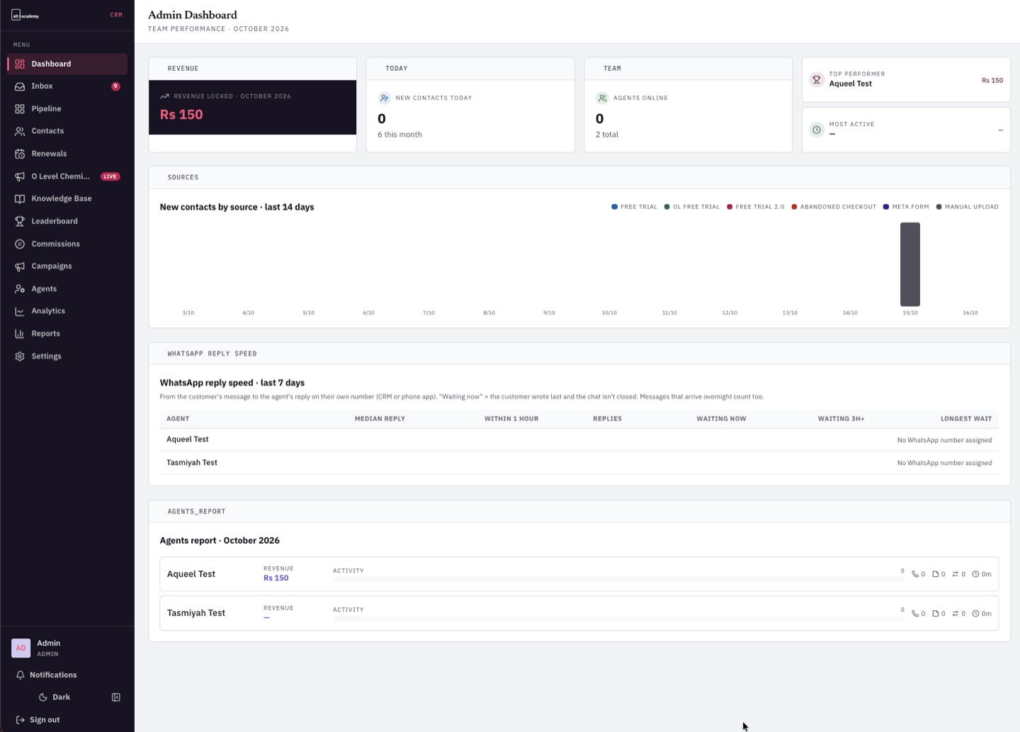 Screenshot of Sales CRM with demo data
